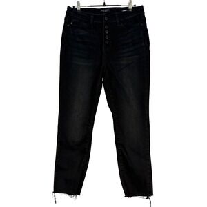 Judy Blue High Rise Skinny Jeans Black Button‎ Fly Raw Hem Womens 7/28 Slimming